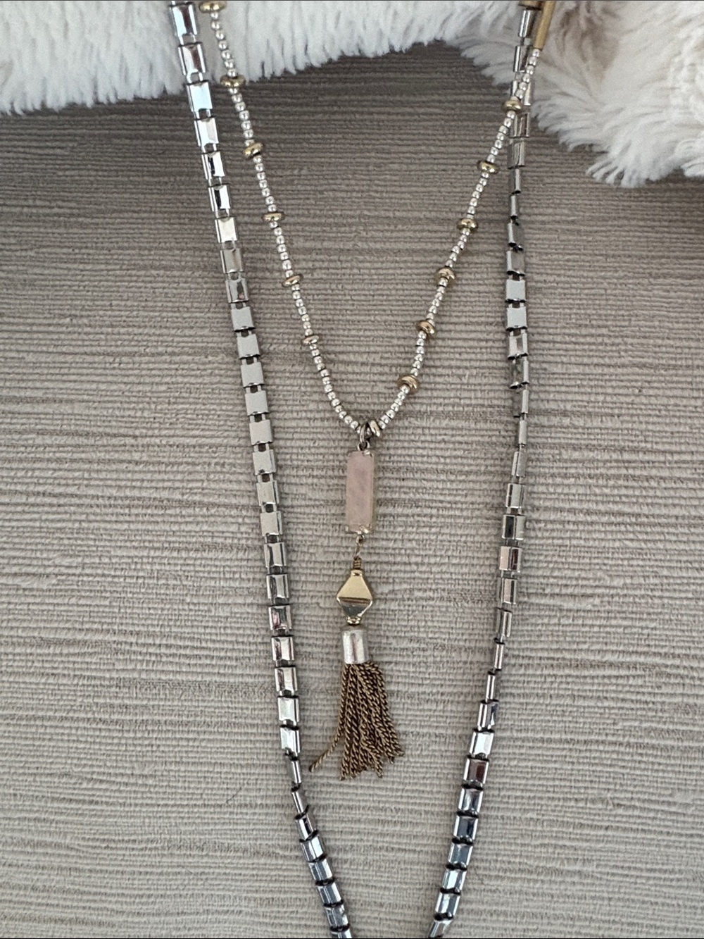 Stella & Dot Gold and Silver Layered Tassel Necklace - Picture 2 of 4